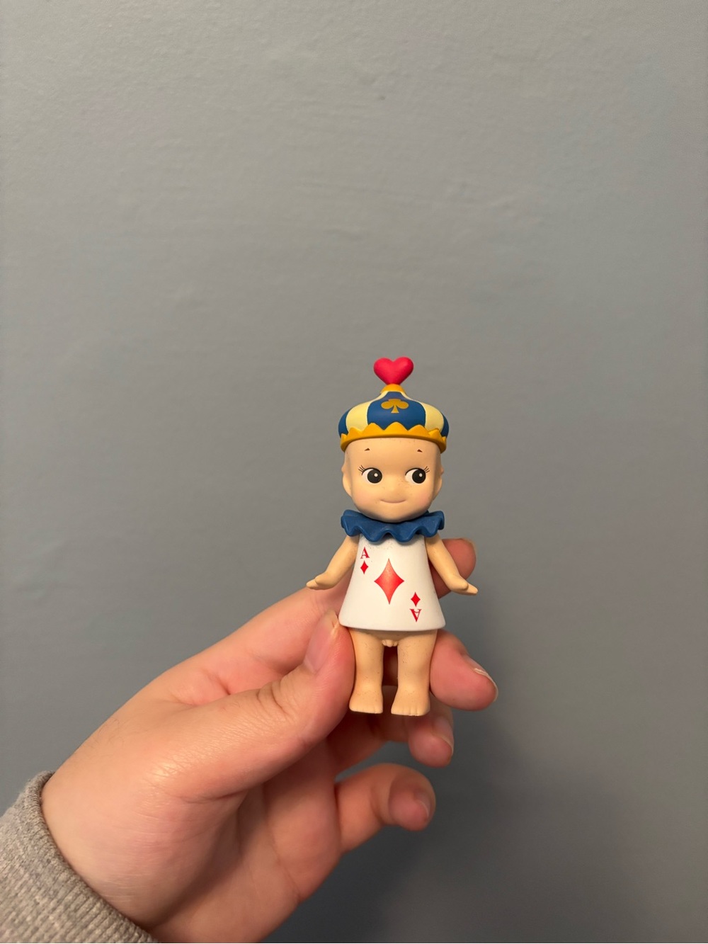 Blue & White Playing Card Doll Figure with Red Heart Crown